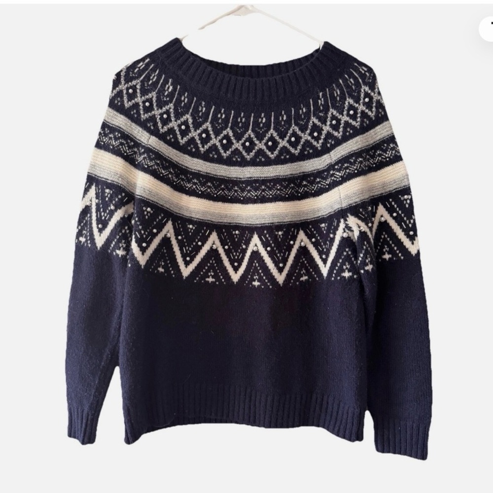 Fair Isle beaded, Navy Patterned Sweater